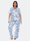 White Mark Plus Size Short Sleeve Pants Tropical Pajama Set, 2-piece In Blue