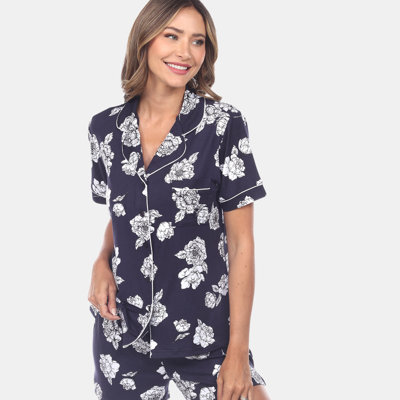 White Mark Women's Short Sleeve Floral Pajama Set, 2-piece In Navy