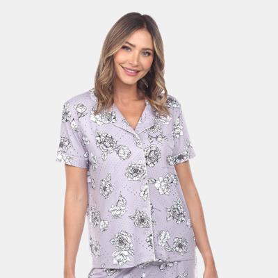 White Mark Women's Short Sleeve Floral Pajama Set, 2-piece In Grey