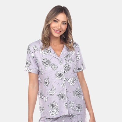 White Mark Women's Short Sleeve Floral Pajama Set, 2-piece In Gray