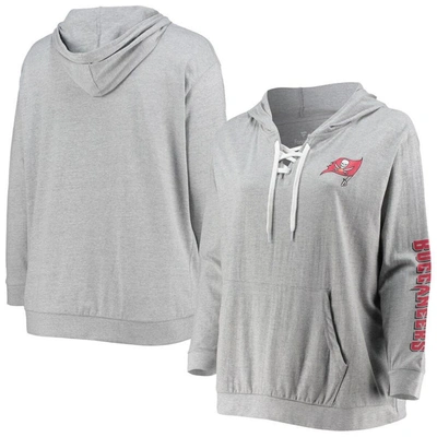 Fanatics Women's Plus Size Heathered Gray Tampa Bay Buccaneers Lace-up Pullover Hoodie