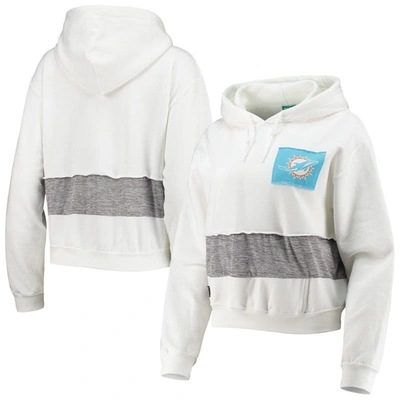 Refried Apparel Women's White Miami Dolphins Crop Dolman Pullover Hoodie
