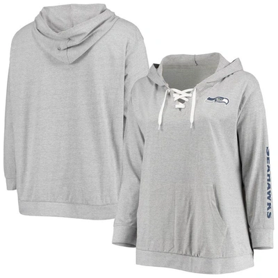 Fanatics Women's Plus Size Heathered Gray Seattle Seahawks Lace-up Pullover Hoodie