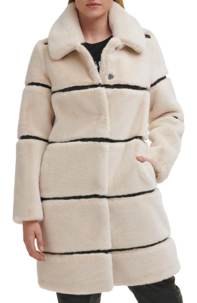 Karl Lagerfeld Women's Striped Faux Fur Coat In Oyster