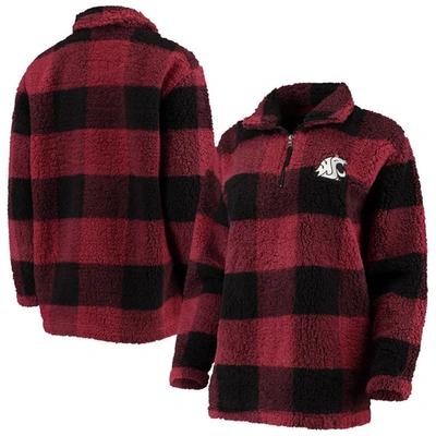 Boxercraft Women's Crimson, Black Washington State Cougars Plaid Sherpa Quarter-zip Pullover Jacket In Crimson,black