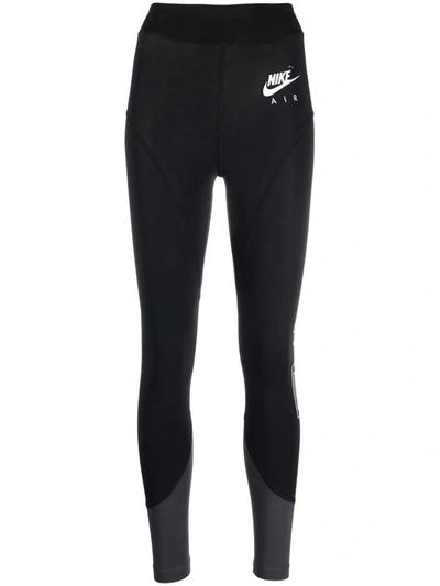 Nike Women's Air Logo High-rise Leggings In Black/dk Smoke Grey/white
