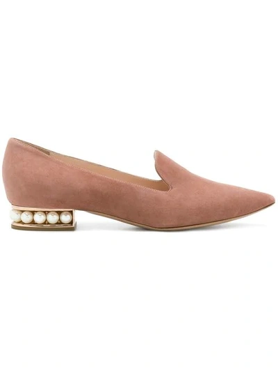 Nicholas Kirkwood Faux Pearl Embellished Suede Loafers In Pink