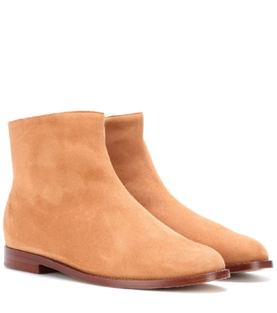 Mansur Gavriel Shearling-lined Suede Ankle Boots In Neutral