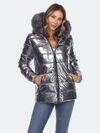 White Mark Plus Size Metallic Puffer Coat With Hoodie In Grey