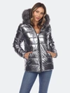 White Mark Plus Size Metallic Puffer Coat With Hoodie In Silver
