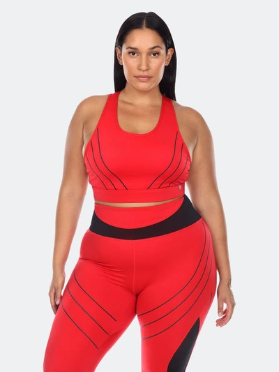 White Mark Plus Size Cut Out Back Mesh Sports Bra In Red