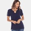 White Mark Plus Size Crisscross Cutout Short Sleeve Top In Navy