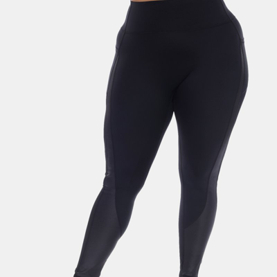 White Mark Plus Size High-waist Mesh Fitness Leggings Pants In Black