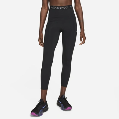 Nike Women's  Pro High-waisted 7/8 Leggings With Pockets In Dark Smoke Grey  Black  & White