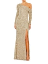 Mac Duggal One-shoulder Sequinned Sheath Gown In Shimmering Gold