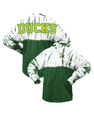 Spirit Jersey Women's Green Oregon Ducks Ombre Long Sleeve Dip-dyed T-shirt