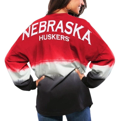Spirit Jersey Women's Scarlet Nebraska Huskers Ombre Long Sleeve Dip-dyed T-shirt