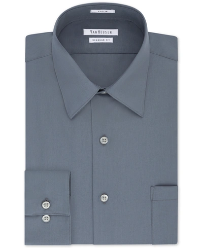 Van Heusen Men's Classic-fit Point Collar Poplin Dress Shirt In Grey