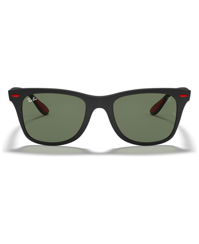 Ray Ban Scuderia Ferrari Collection 52 Men's Low Bridge Fit Sunglasses In Matte Black,dark Green
