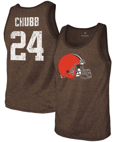 Fanatics Men's Nick Chubb Brown Cleveland Browns Player Name Number Tri-blend Hoodie T-shirt