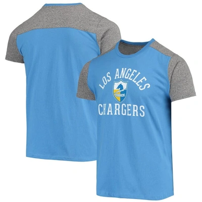 Majestic Men's Powder Blue, Heathered Grey Los Angeles Chargers Gridiron Classics Field Goal Slub T-shirt In Blue,heathered Grey