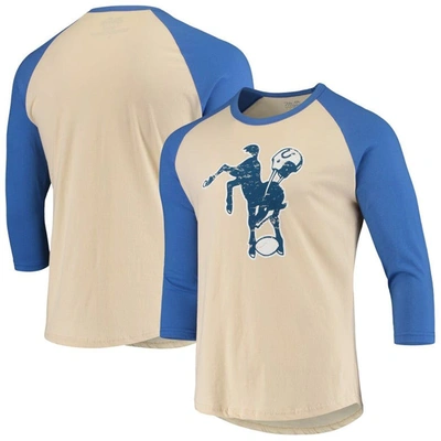 Majestic Men's Cream, Royal Indianapolis Colts Gridiron Classics Raglan 3/4 Sleeve T-shirt In Cream,royal