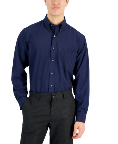 Club Room Men's Regular Fit Cotton Pinpoint Dress Shirt, Created For Macy's In Placid Blue