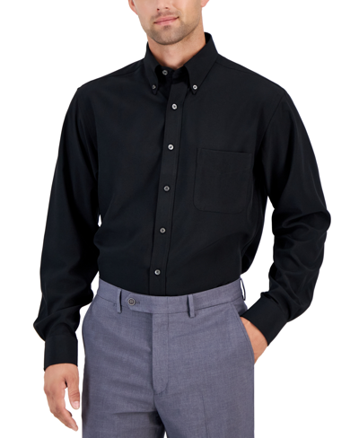 Club Room Men's Regular Fit Traveler Dress Shirt, Created For Macy's In Deep Black