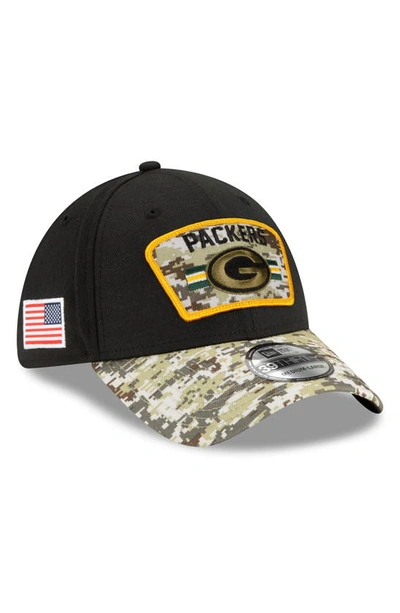 New Era Men's Black-camouflage Green Bay Packers 2021 Salute To Service 39thirty Flex Hat