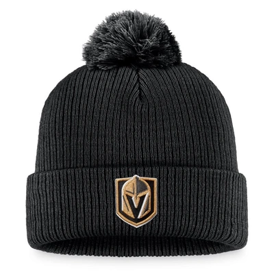 Fanatics Men's Black Vegas Golden Knights Core Primary Logo Cuffed Knit Hat With Pom