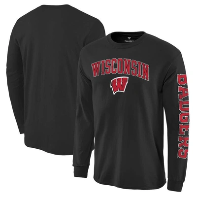 Fanatics Men's Black Wisconsin Badgers Distressed Arch Over Logo Long Sleeve Hit T-shirt In Navy