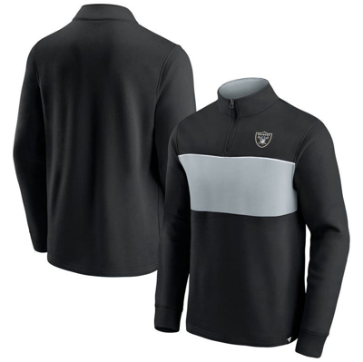 Fanatics Men's Black And Silver Las Vegas Raiders Block Party Quarter-zip Jacket In Black,silver