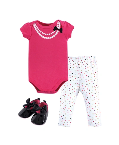 Little Treasure Baby Girl Bodysuit, Pants And Shoes Set In Pink