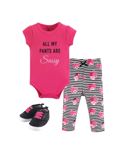 Little Treasure Baby Girl And Boy Bodysuit, Pants And Pair Of Shoes In Pink