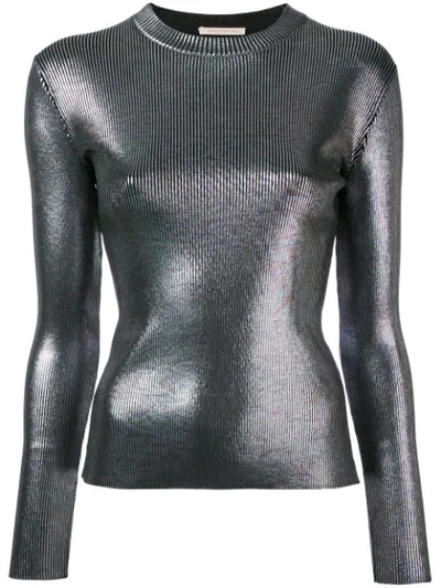 Christopher Kane Longsleeve Rib Foil Top In Black