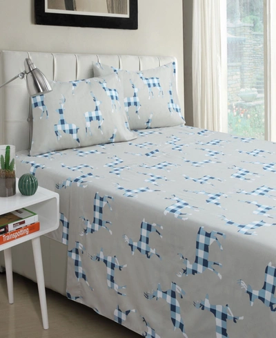 Harper Lane Claus Queen Sheet Set, 4 Pieces Bedding In Blue/gray
