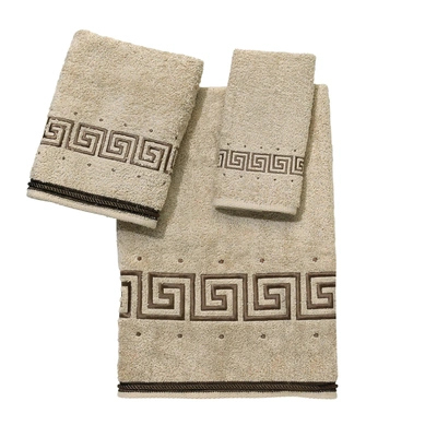 Avanti Pre Athena Embroidered Greek Key Hand Towel Bedding In Linen