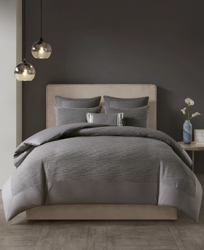 Natori N  Hanae King Cotton Blend Yarn Dyed 3 Piece Duvet Cover Set Bedding In Grey