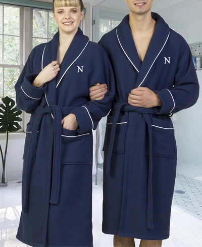 Linum Home Personalized 100% Turkish Cotton Waffle Terry Bath Robe - Navy Bedding In Blue
