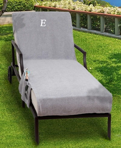 Linum Home Personalized Standard Size 100% Turkish Cotton Chaise Lounge Cover With Side Pockets Bedding In Gray
