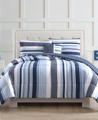 My World Mason Stripe Twin Comforter Set Bedding In Blue