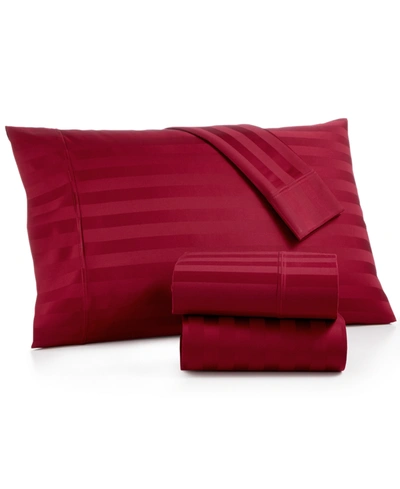 Aq Textiles Bergen House Stripe Extra Deep Pocket 100% Certified Egyptian Cotton 1000 Thread Count 4 Pc. Sheet S In Dark Red