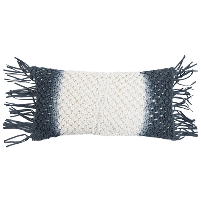 Rizzy Home Macrame Polyester Filled Decorative Pillow, 11" X 21" In Blue
