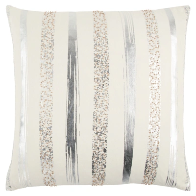 Rizzy Home Striped Polyester Filled Decorative Pillow, 20" X 20" In Silver