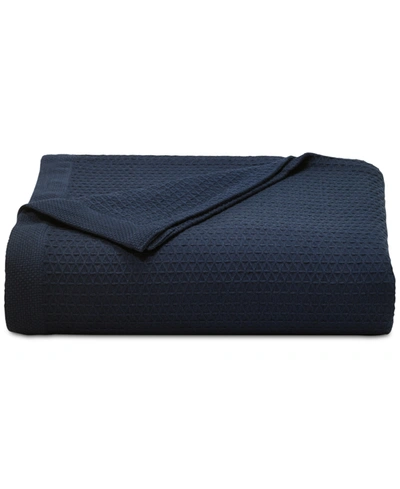 Nautica Baird Solid Cotton Dobby Reversible Blanket, Full/queen Bedding In Blue