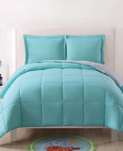 My World Reversible 3 Pc Full/queen Comforter Set Bedding In Turquoise And Grey