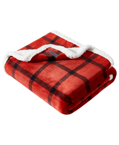 Eddie Bauer Bunkhouse Plaid Ultra Soft Plush Fleece Reversible Throw In Scarlet