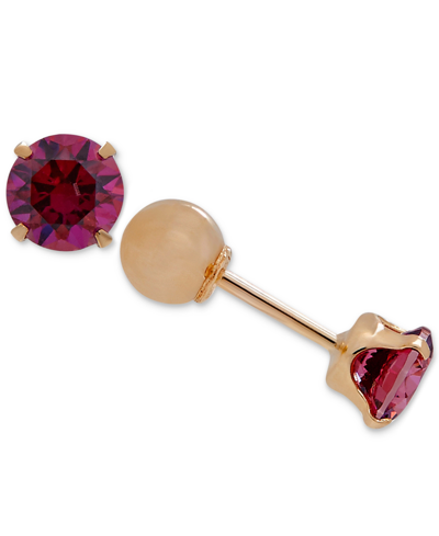 Macy's Kids' Children's Cubic Zirconia July Birthday Reversible Earrings In 14k Gold In January