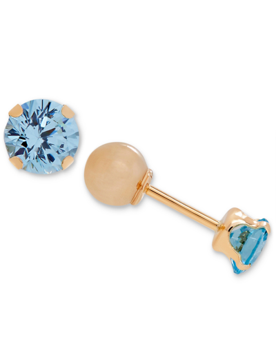Macy's Kids' Children's Cubic Zirconia December Birthday Reversible Earrings In 14k Gold In March