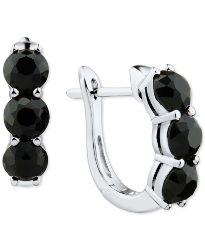 Macy's Onyx Huggie Hoop Earrings In Sterling Silver In Black